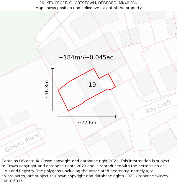 19, KEY CROFT, SHORTSTOWN, BEDFORD, MK42 0NU: Plot and title map