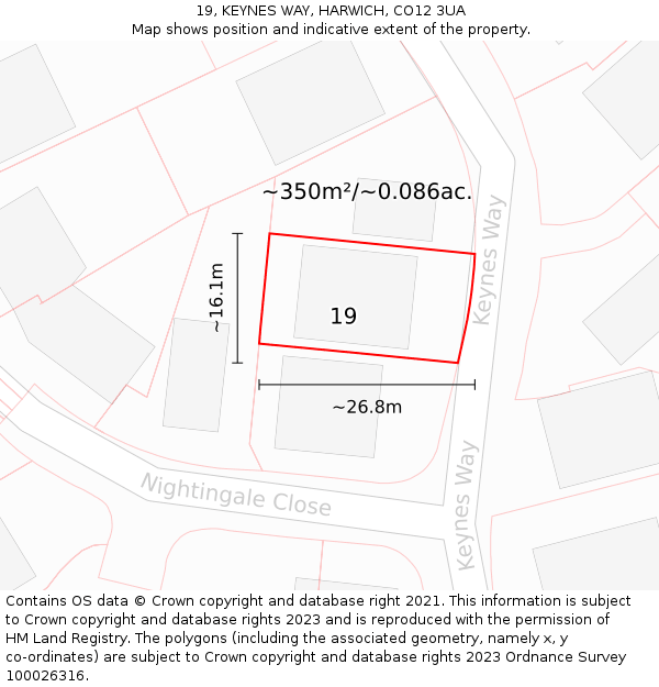 19, KEYNES WAY, HARWICH, CO12 3UA: Plot and title map