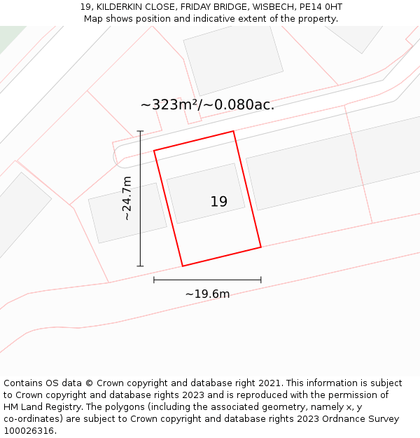 19, KILDERKIN CLOSE, FRIDAY BRIDGE, WISBECH, PE14 0HT: Plot and title map