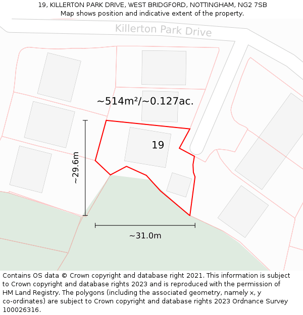 19, KILLERTON PARK DRIVE, WEST BRIDGFORD, NOTTINGHAM, NG2 7SB: Plot and title map