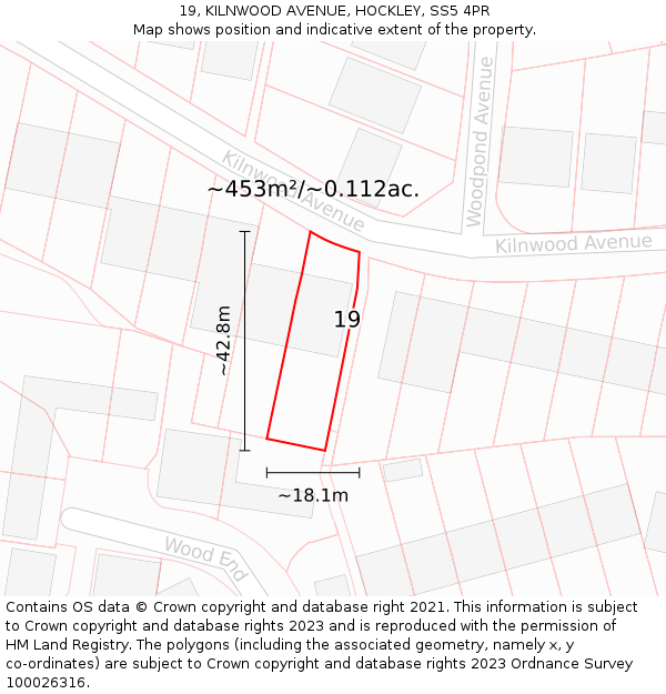 19, KILNWOOD AVENUE, HOCKLEY, SS5 4PR: Plot and title map