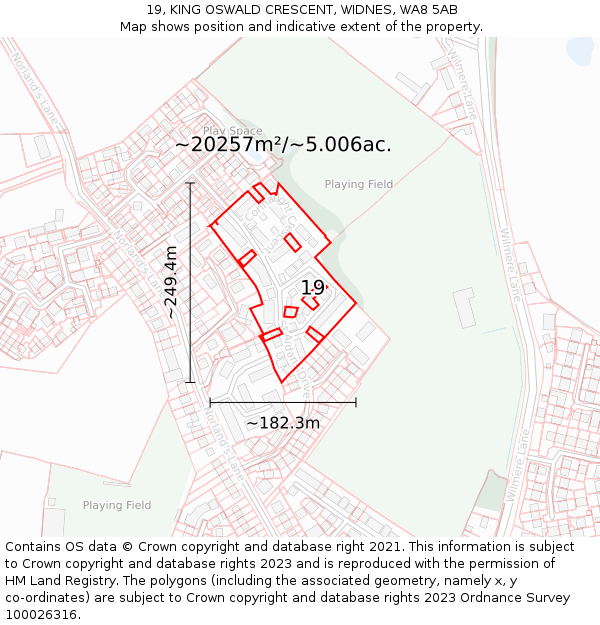 19, KING OSWALD CRESCENT, WIDNES, WA8 5AB: Plot and title map