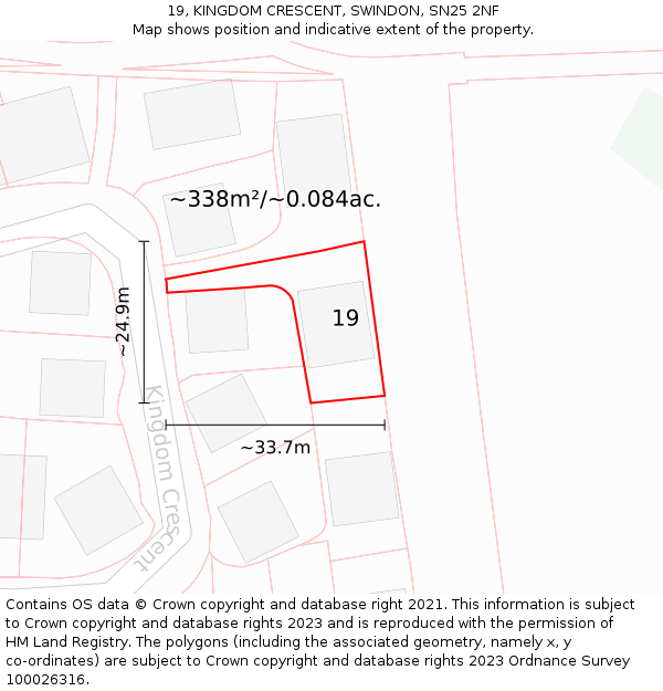 19, KINGDOM CRESCENT, SWINDON, SN25 2NF: Plot and title map