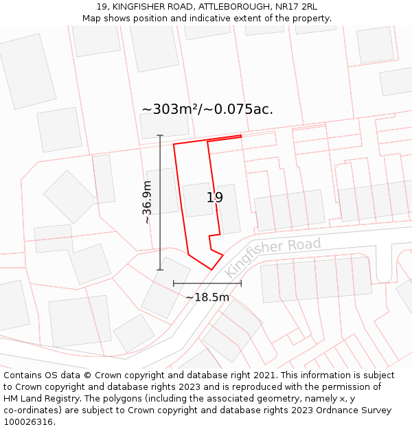 19, KINGFISHER ROAD, ATTLEBOROUGH, NR17 2RL: Plot and title map