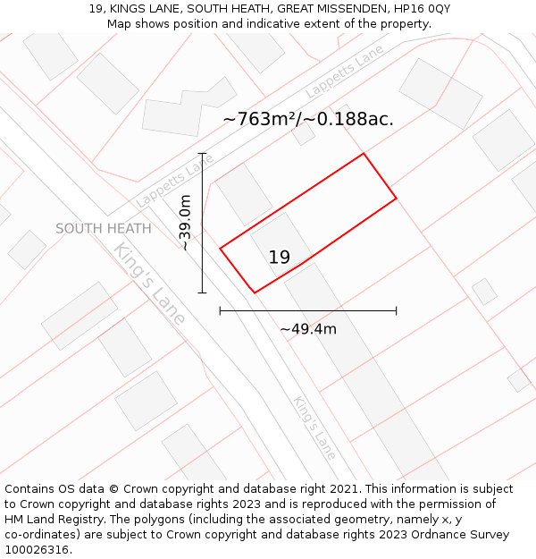 19, KINGS LANE, SOUTH HEATH, GREAT MISSENDEN, HP16 0QY: Plot and title map