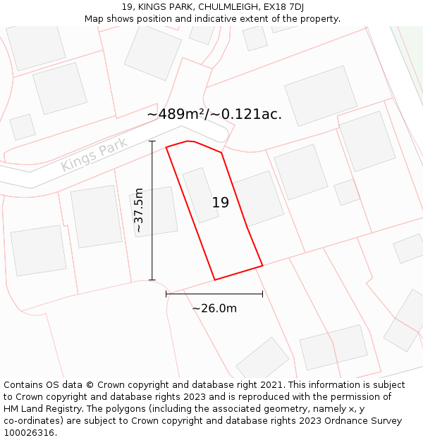 19, KINGS PARK, CHULMLEIGH, EX18 7DJ: Plot and title map