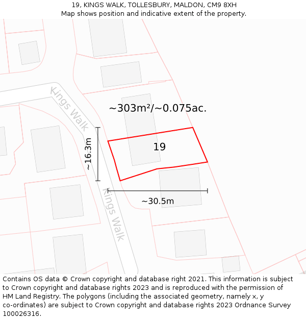 19, KINGS WALK, TOLLESBURY, MALDON, CM9 8XH: Plot and title map