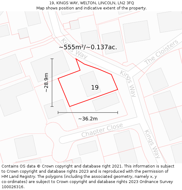 19, KINGS WAY, WELTON, LINCOLN, LN2 3FQ: Plot and title map