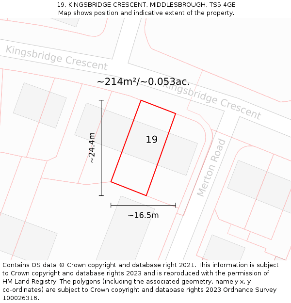 19, KINGSBRIDGE CRESCENT, MIDDLESBROUGH, TS5 4GE: Plot and title map