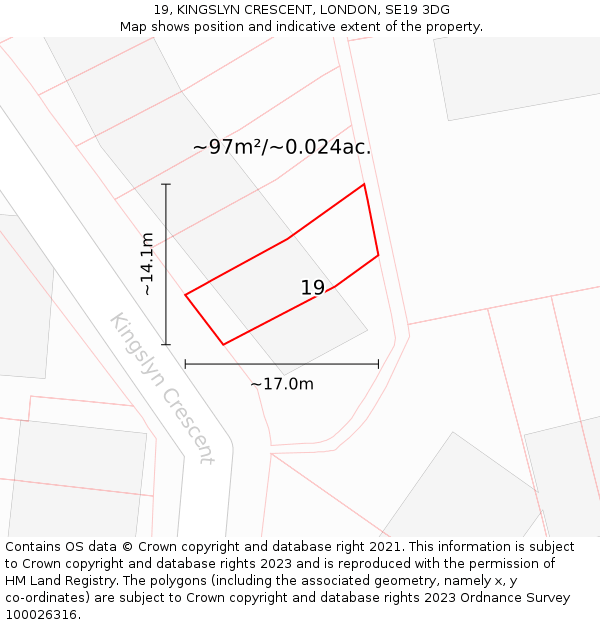 19, KINGSLYN CRESCENT, LONDON, SE19 3DG: Plot and title map