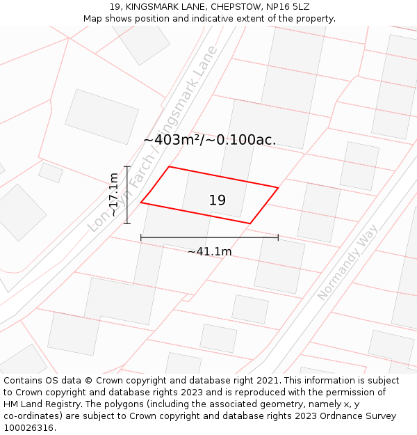 19, KINGSMARK LANE, CHEPSTOW, NP16 5LZ: Plot and title map