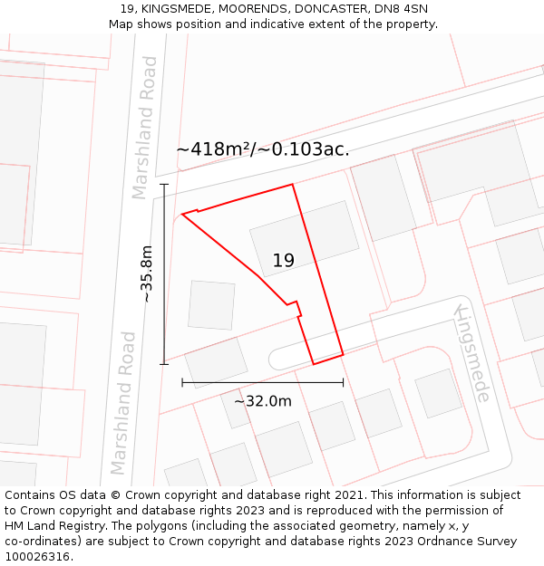 19, KINGSMEDE, MOORENDS, DONCASTER, DN8 4SN: Plot and title map