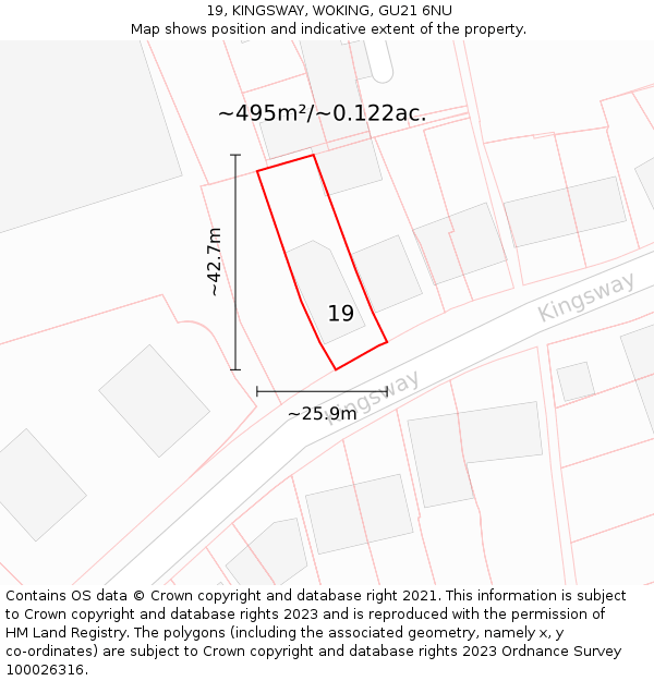 19, KINGSWAY, WOKING, GU21 6NU: Plot and title map