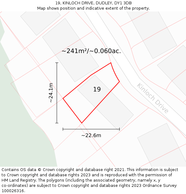 19, KINLOCH DRIVE, DUDLEY, DY1 3DB: Plot and title map