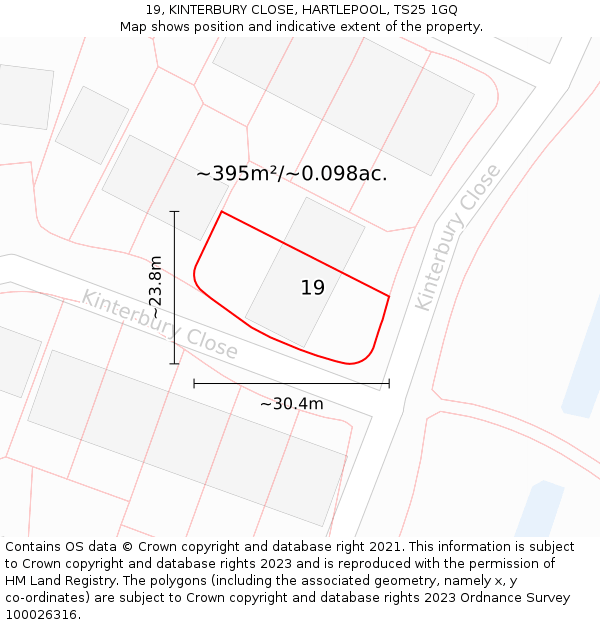 19, KINTERBURY CLOSE, HARTLEPOOL, TS25 1GQ: Plot and title map