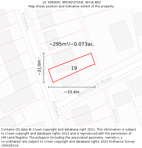 19, KIRKWAY, BROADSTONE, BH18 8ED: Plot and title map