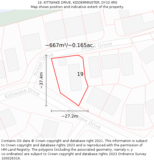 19, KITTIWAKE DRIVE, KIDDERMINSTER, DY10 4RS: Plot and title map