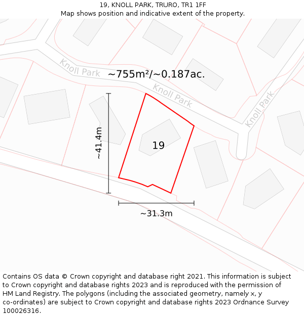 19, KNOLL PARK, TRURO, TR1 1FF: Plot and title map