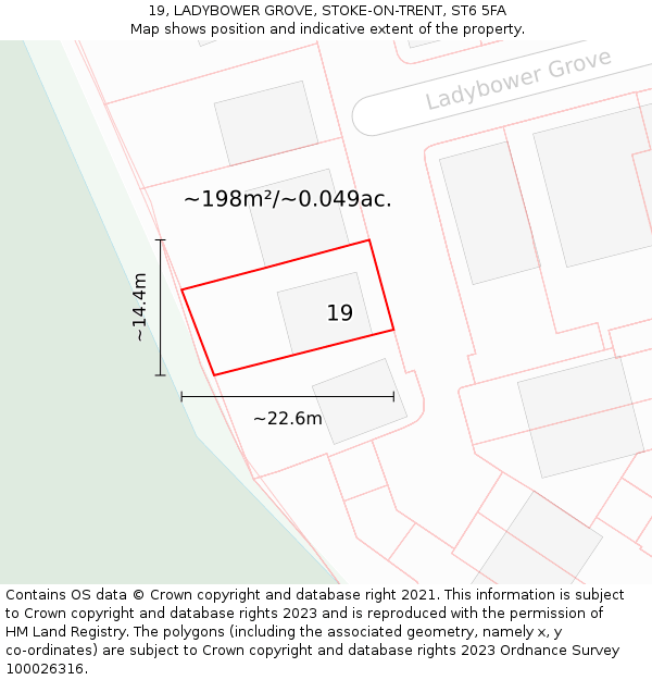 19, LADYBOWER GROVE, STOKE-ON-TRENT, ST6 5FA: Plot and title map