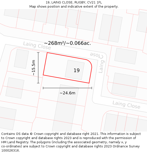 19, LAING CLOSE, RUGBY, CV21 1FL: Plot and title map