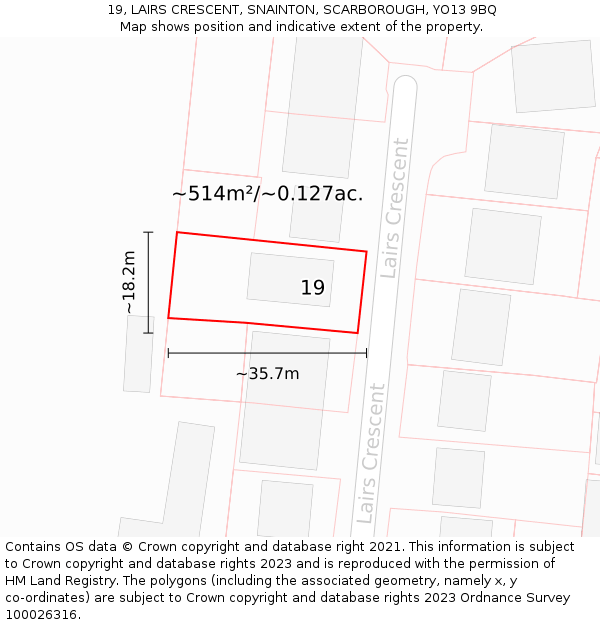 19, LAIRS CRESCENT, SNAINTON, SCARBOROUGH, YO13 9BQ: Plot and title map