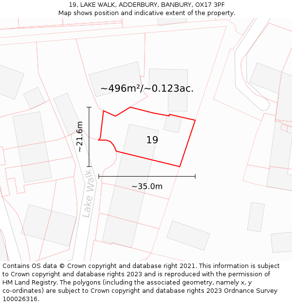 19, LAKE WALK, ADDERBURY, BANBURY, OX17 3PF: Plot and title map