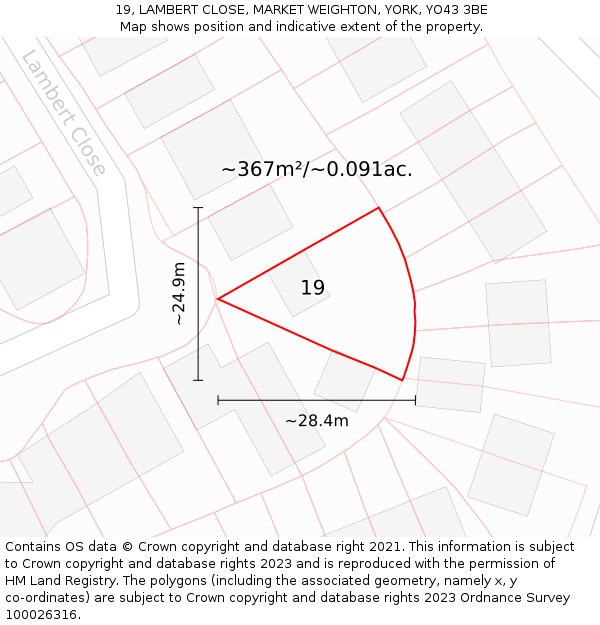 19, LAMBERT CLOSE, MARKET WEIGHTON, YORK, YO43 3BE: Plot and title map