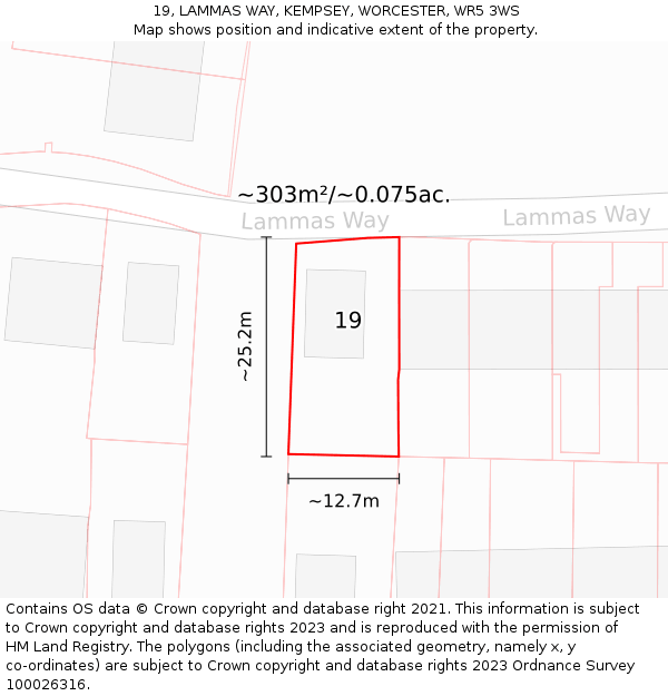 19, LAMMAS WAY, KEMPSEY, WORCESTER, WR5 3WS: Plot and title map