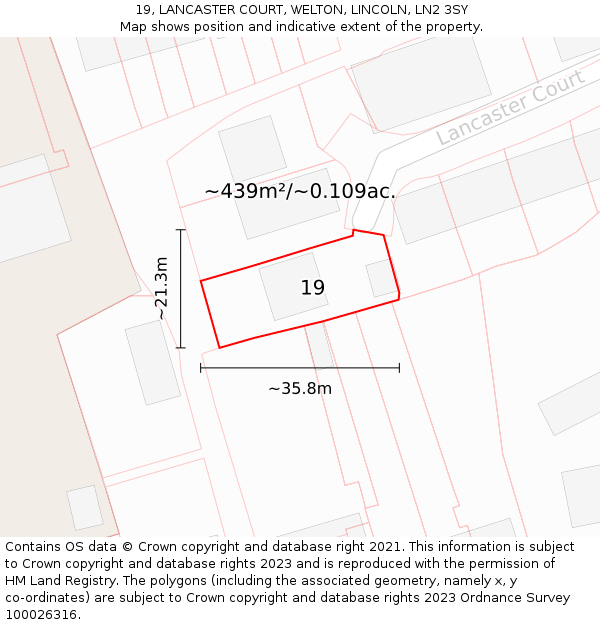 19, LANCASTER COURT, WELTON, LINCOLN, LN2 3SY: Plot and title map