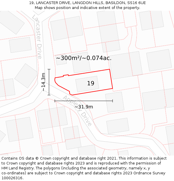19, LANCASTER DRIVE, LANGDON HILLS, BASILDON, SS16 6UE: Plot and title map