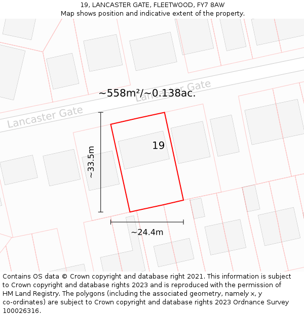 19, LANCASTER GATE, FLEETWOOD, FY7 8AW: Plot and title map