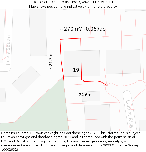 19, LANCET RISE, ROBIN HOOD, WAKEFIELD, WF3 3UE: Plot and title map