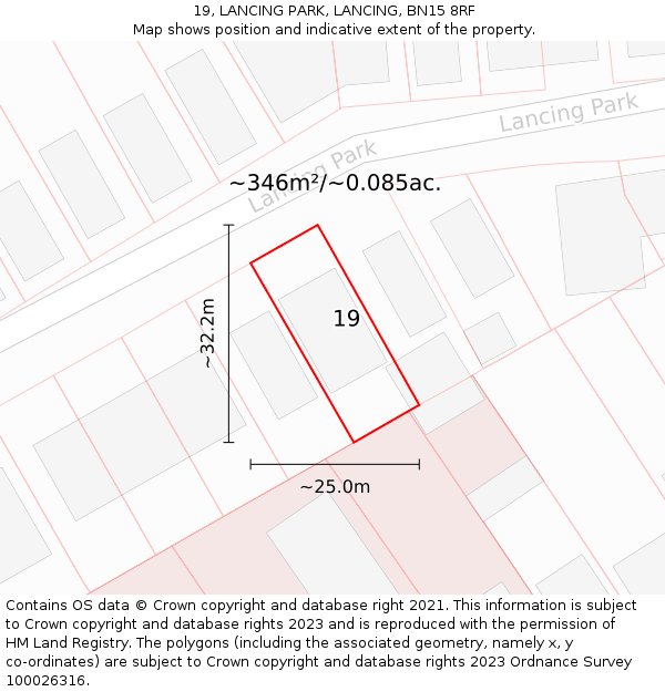 19, LANCING PARK, LANCING, BN15 8RF: Plot and title map