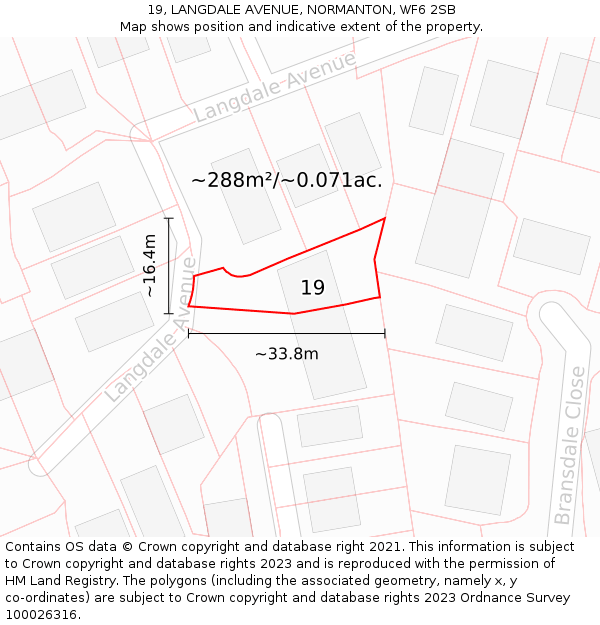 19, LANGDALE AVENUE, NORMANTON, WF6 2SB: Plot and title map