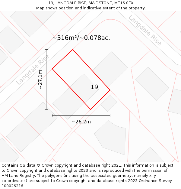 19, LANGDALE RISE, MAIDSTONE, ME16 0EX: Plot and title map