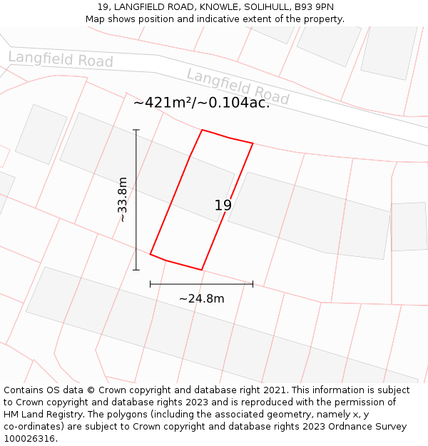 19, LANGFIELD ROAD, KNOWLE, SOLIHULL, B93 9PN: Plot and title map