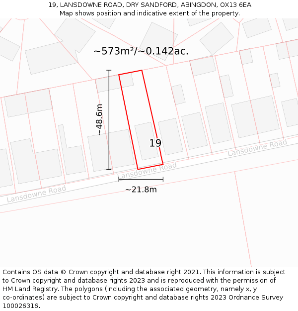 19, LANSDOWNE ROAD, DRY SANDFORD, ABINGDON, OX13 6EA: Plot and title map