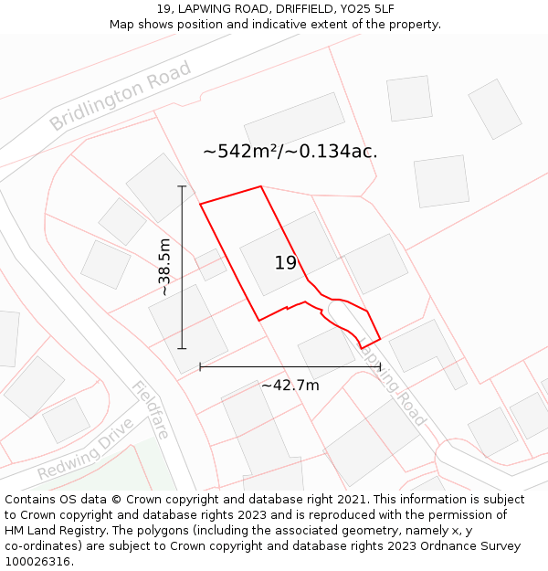 19, LAPWING ROAD, DRIFFIELD, YO25 5LF: Plot and title map