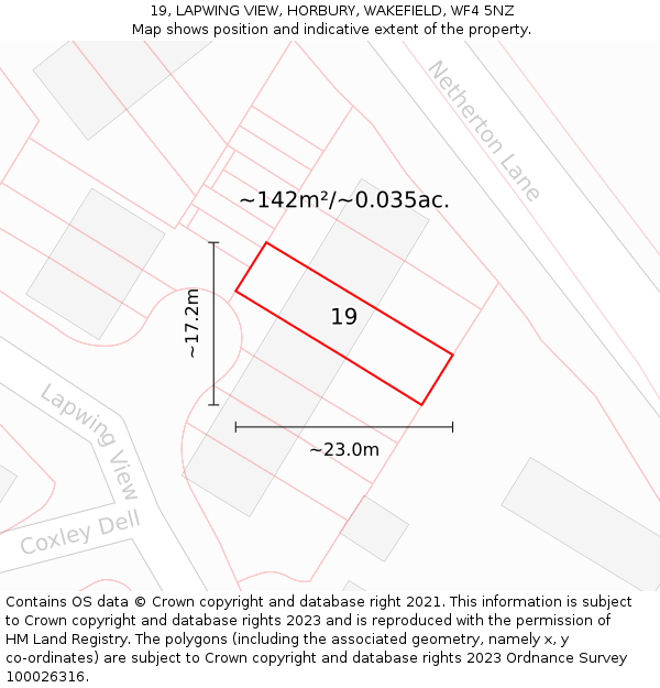 19, LAPWING VIEW, HORBURY, WAKEFIELD, WF4 5NZ: Plot and title map