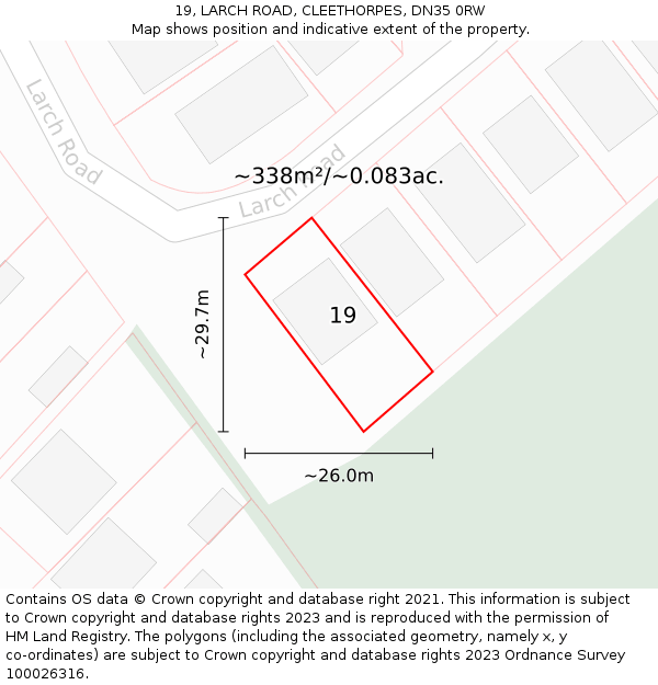 19, LARCH ROAD, CLEETHORPES, DN35 0RW: Plot and title map