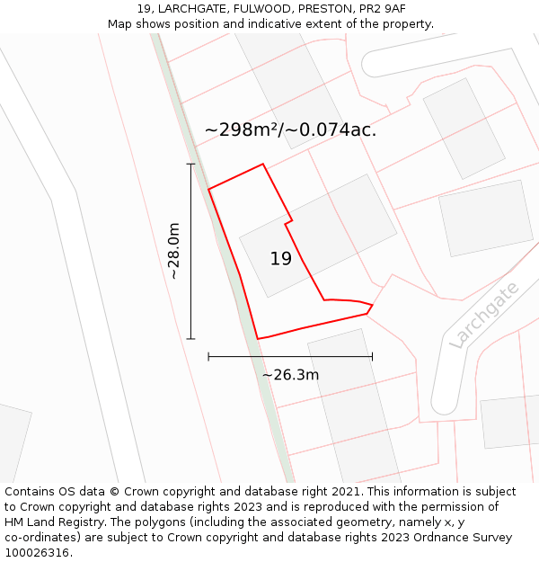 19, LARCHGATE, FULWOOD, PRESTON, PR2 9AF: Plot and title map