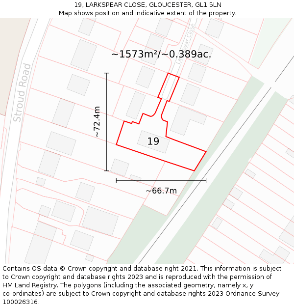 19, LARKSPEAR CLOSE, GLOUCESTER, GL1 5LN: Plot and title map