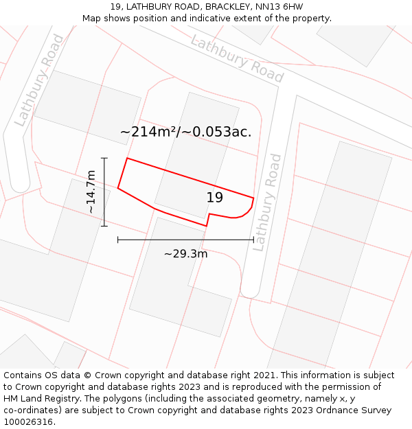 19, LATHBURY ROAD, BRACKLEY, NN13 6HW: Plot and title map