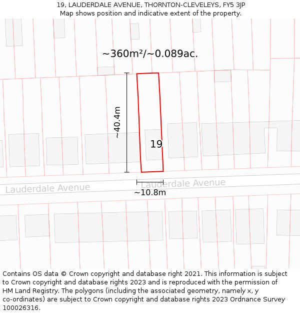 19, LAUDERDALE AVENUE, THORNTON-CLEVELEYS, FY5 3JP: Plot and title map