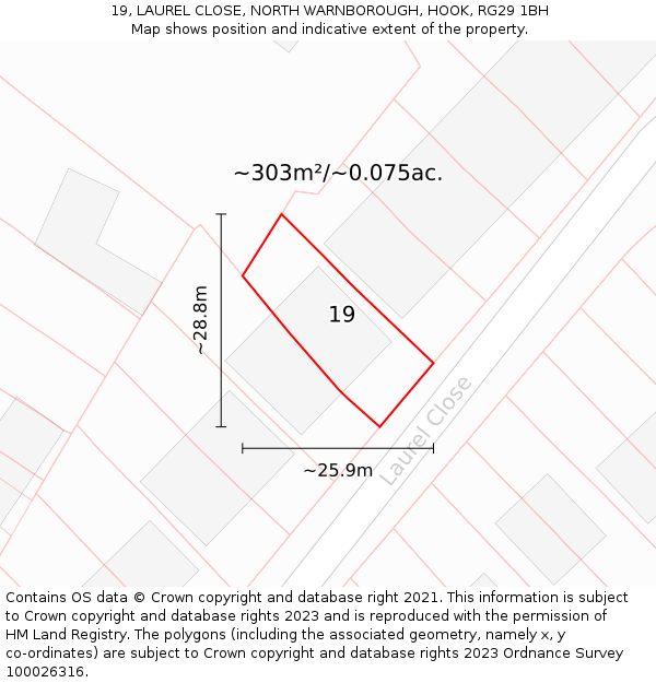 19, LAUREL CLOSE, NORTH WARNBOROUGH, HOOK, RG29 1BH: Plot and title map
