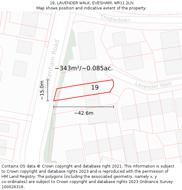 19, LAVENDER WALK, EVESHAM, WR11 2LN: Plot and title map
