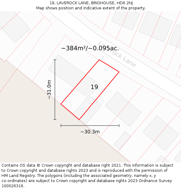 19, LAVEROCK LANE, BRIGHOUSE, HD6 2NJ: Plot and title map