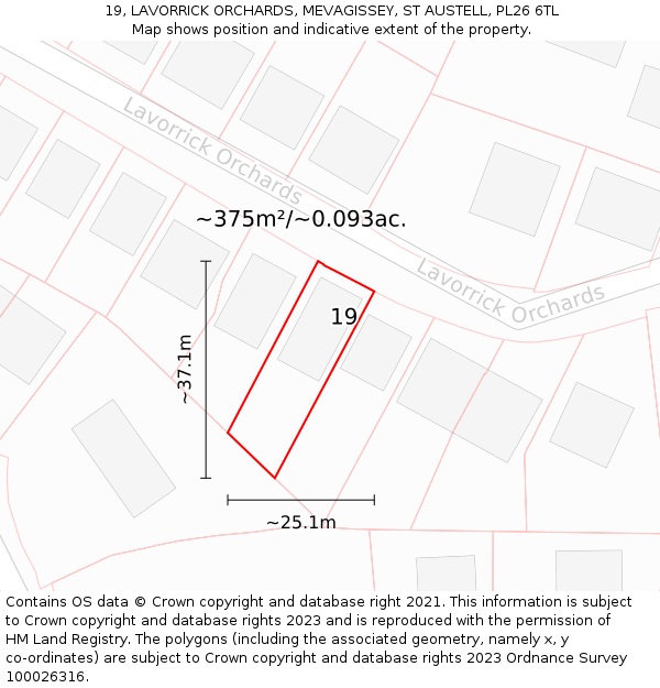 19, LAVORRICK ORCHARDS, MEVAGISSEY, ST AUSTELL, PL26 6TL: Plot and title map