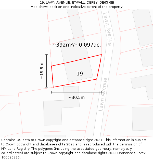 19, LAWN AVENUE, ETWALL, DERBY, DE65 6JB: Plot and title map