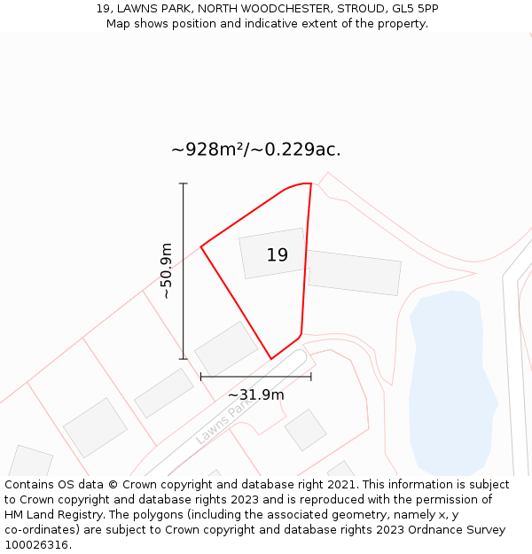 19, LAWNS PARK, NORTH WOODCHESTER, STROUD, GL5 5PP: Plot and title map